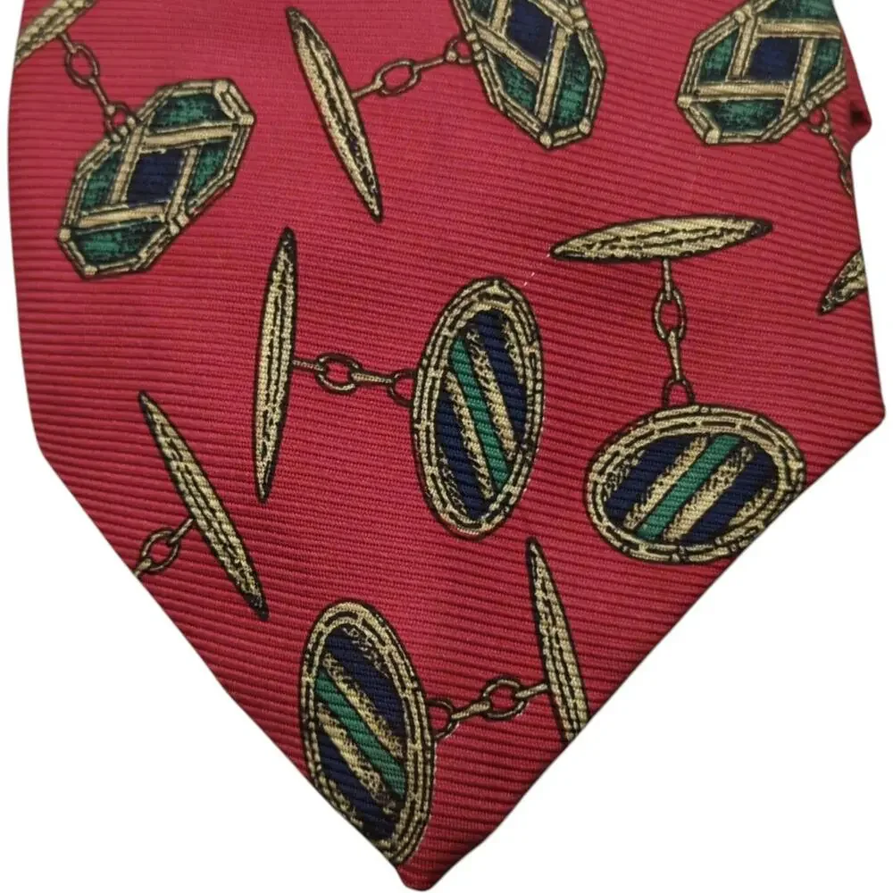 Vintage Polo Ralph‎ Lauren Men's Tie Red Repeating Cufflinks Repp Silk Necktie